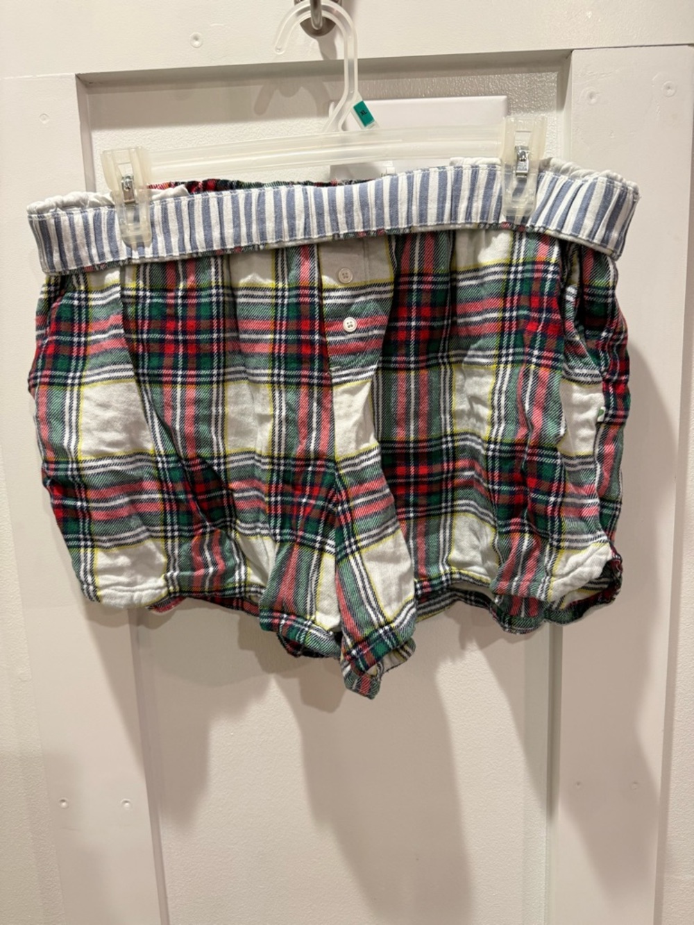 aerie Red and Green Plaid Button-Front Lounge Shorts